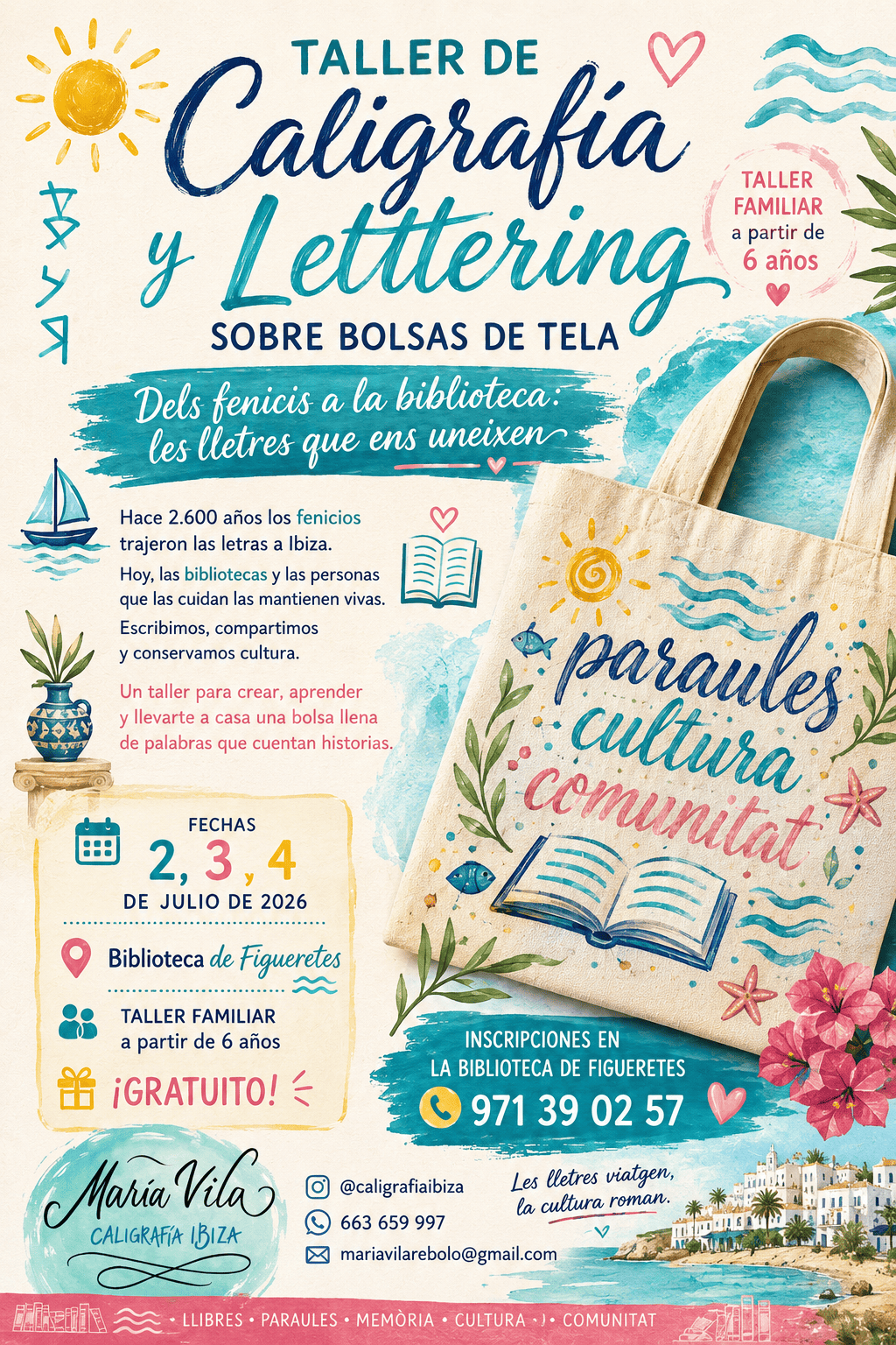 Taller de Bolsas de Tela con Caligrafía Fenicia y Lettering